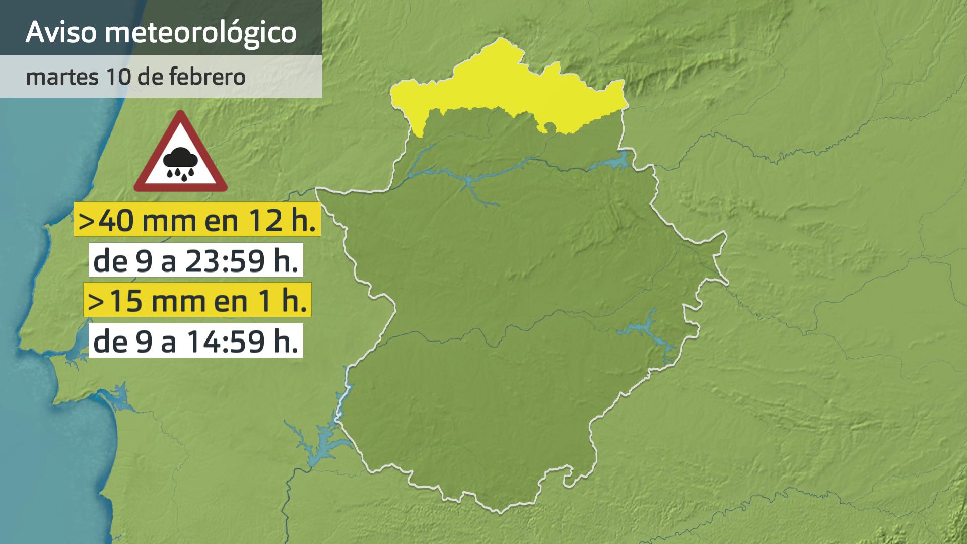 Mapa de avisos meteorológicos (Aemet) para hoy martes 10 de febrero