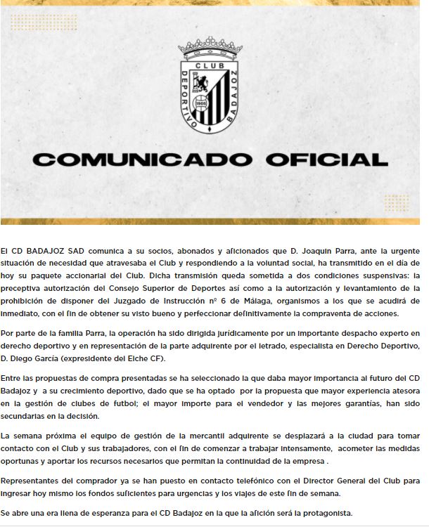 Comunicado del CD Badajoz