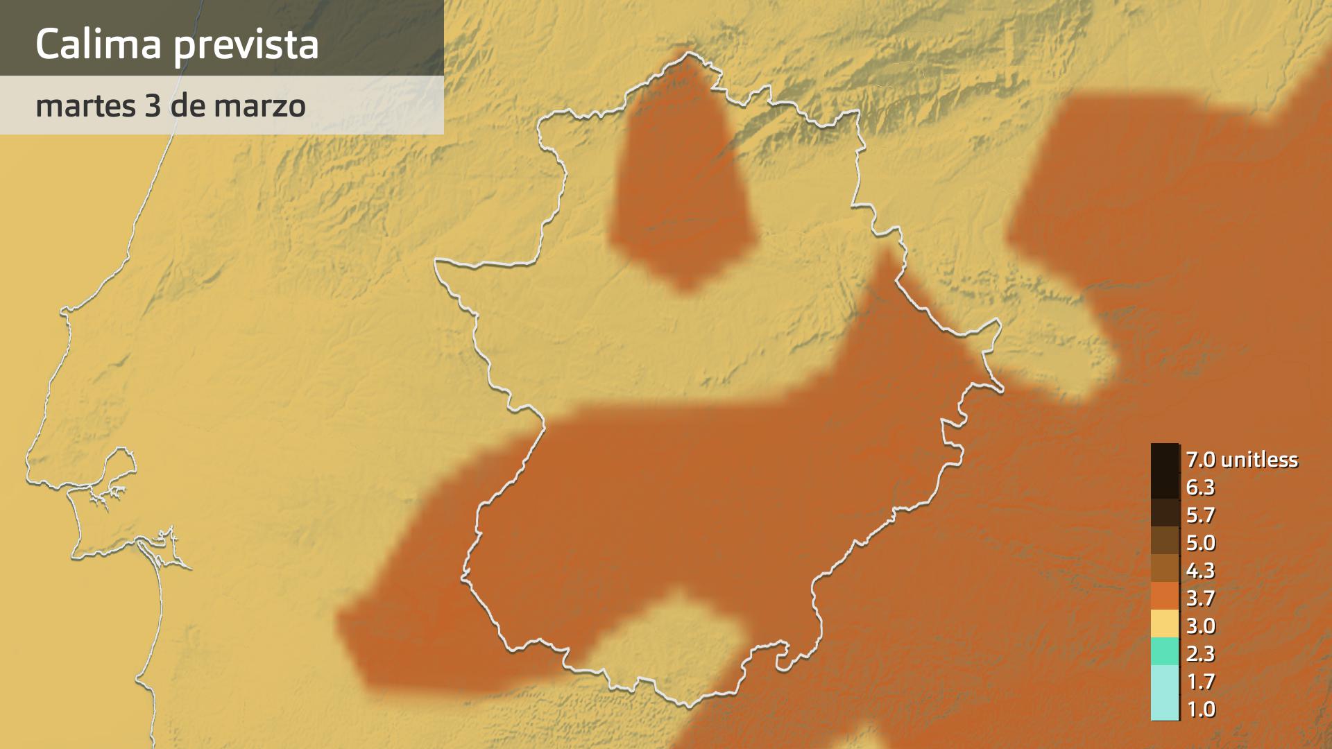 Concentración de calima prevista para hoy martes 3 de marzo
