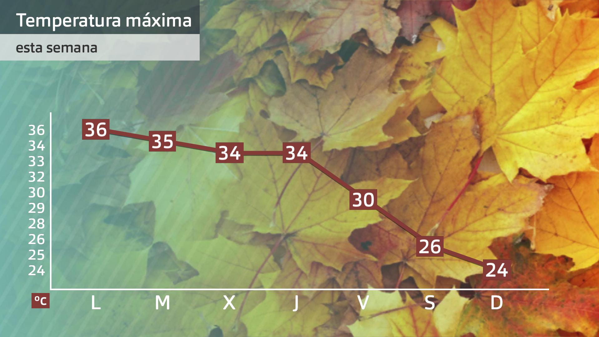 Evolución de las temperaturas máximas más altas para esta semana