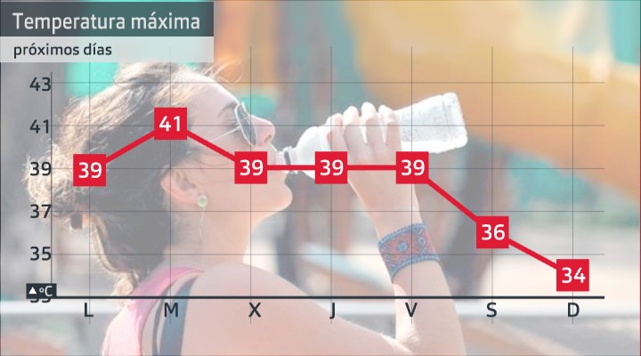 Evolución de las temperaturas máximas entre el 8 y el 14 de agosto de 2022.