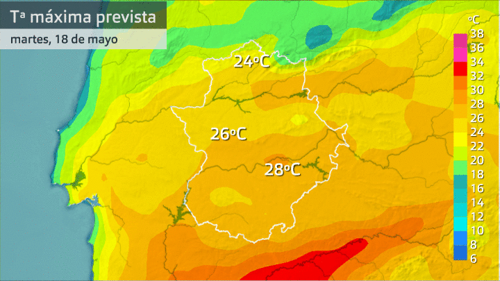 Temperatura máxima prevista para los 4 próximos días