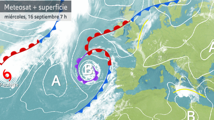 Situación en superficie y a 500 hPa miércoles 16 de septiembre 7h