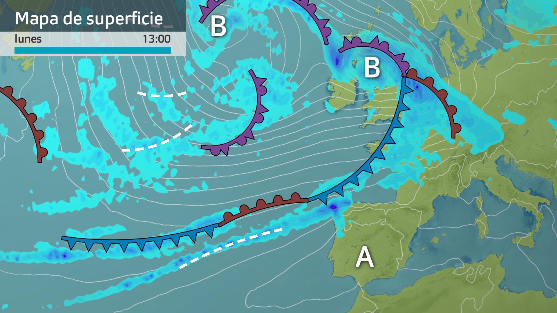 Mapa de superficie para hoy lunes 13 de noviembre