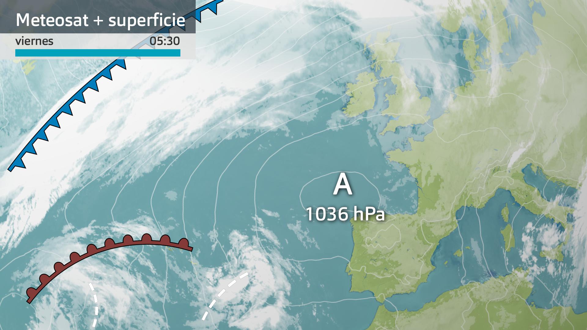Meteosat + mapa de superficie viernes 15 de diciembre 5:30 h.