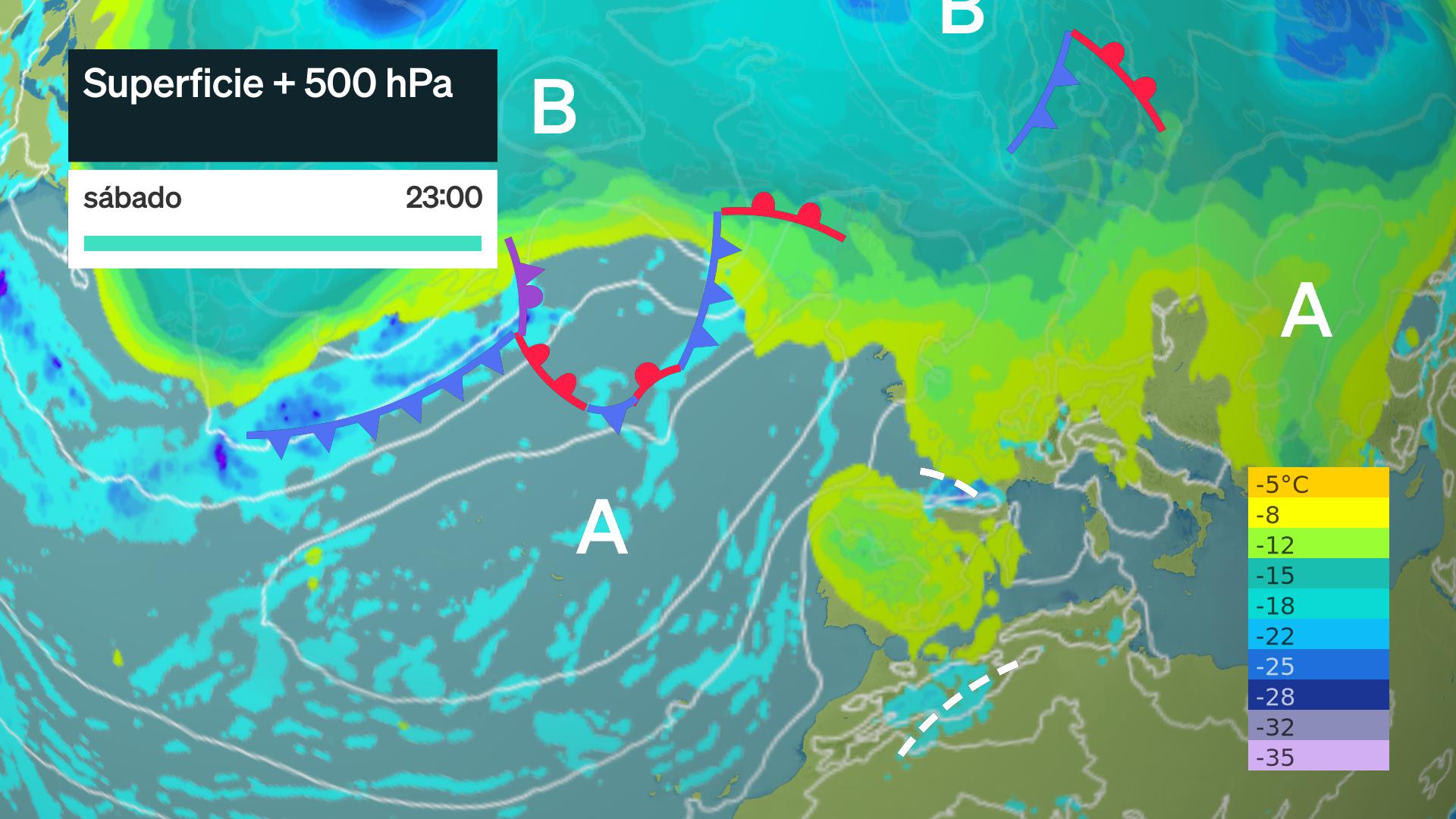 Mapa de superficie y T850 hPa