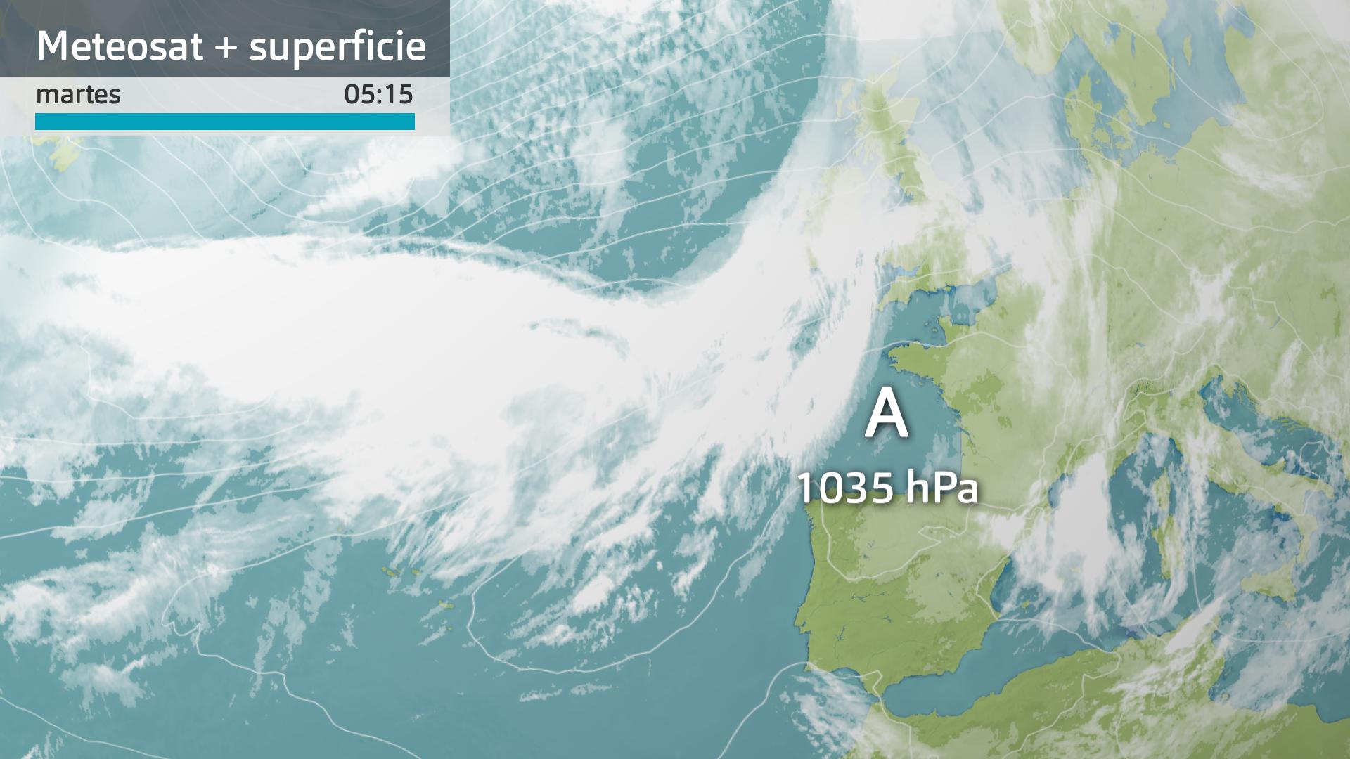 Imagen del Meteosat + superficie martes 20 de febrero 5:15 h.