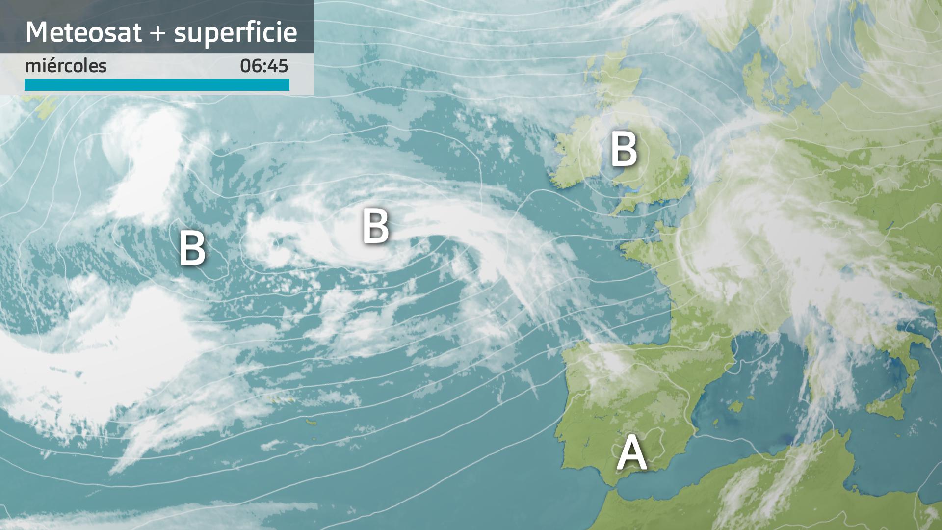 Meteosat + mapa de superficie miércoles 3 de abril 6:45 h.