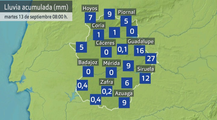 Lluvia acumulada (en mm) hasta las 08:00 del martes de 13 de septiembre de 2022.