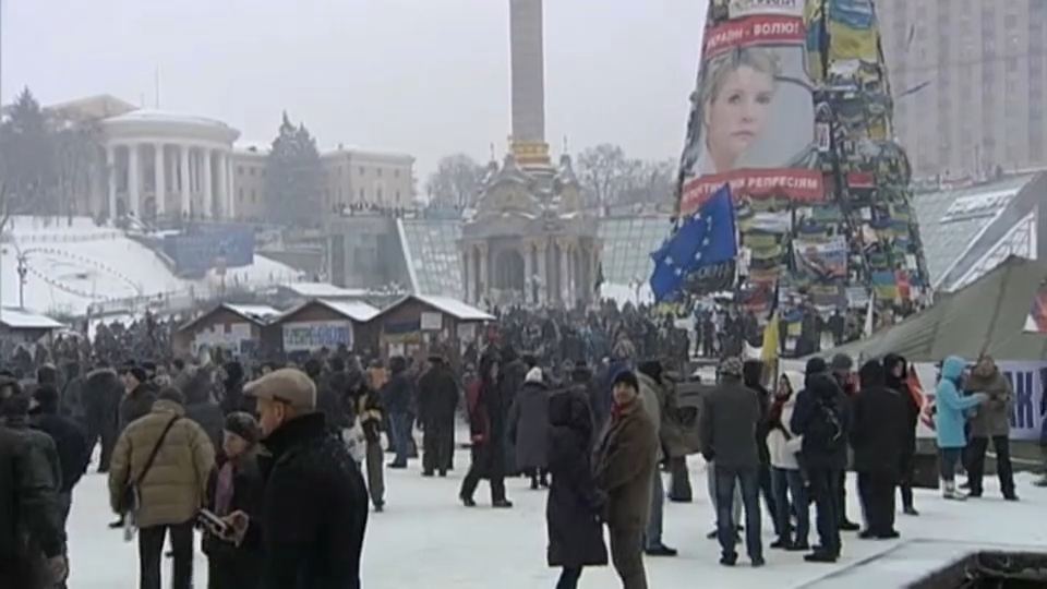 Protestas en la plaza de Maidan, Kyiv, en febrero de 2014
