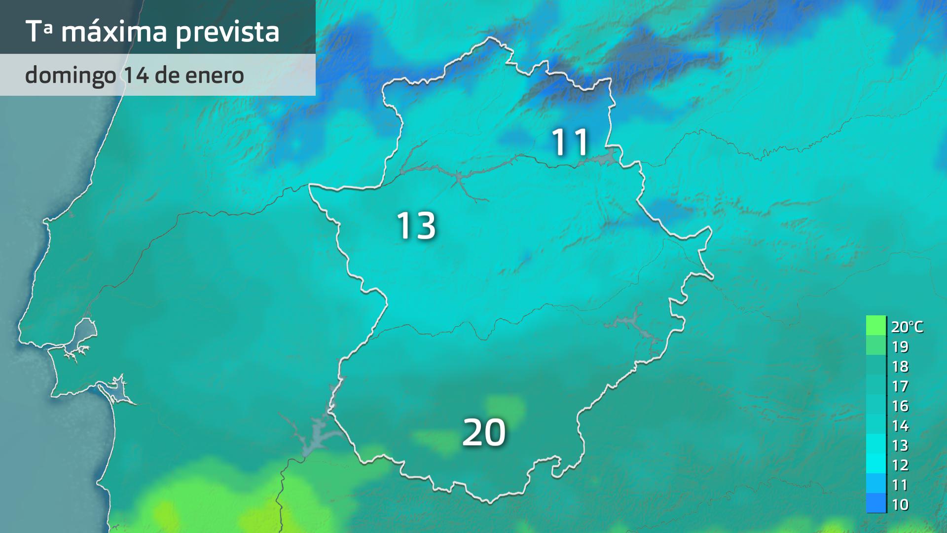 Temperatura máxima prevista para el domingo 14 de enero