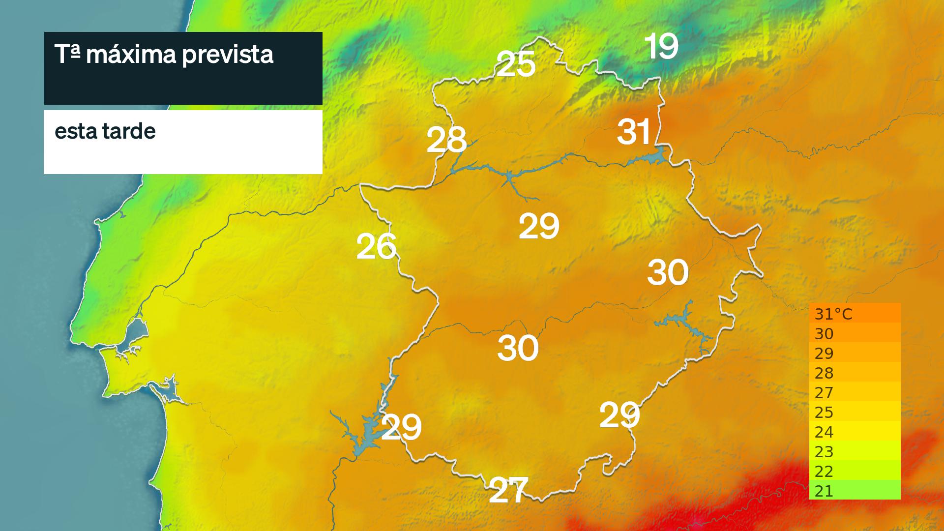 Temperatura máxima prevista para hoy jueves 4 de junio