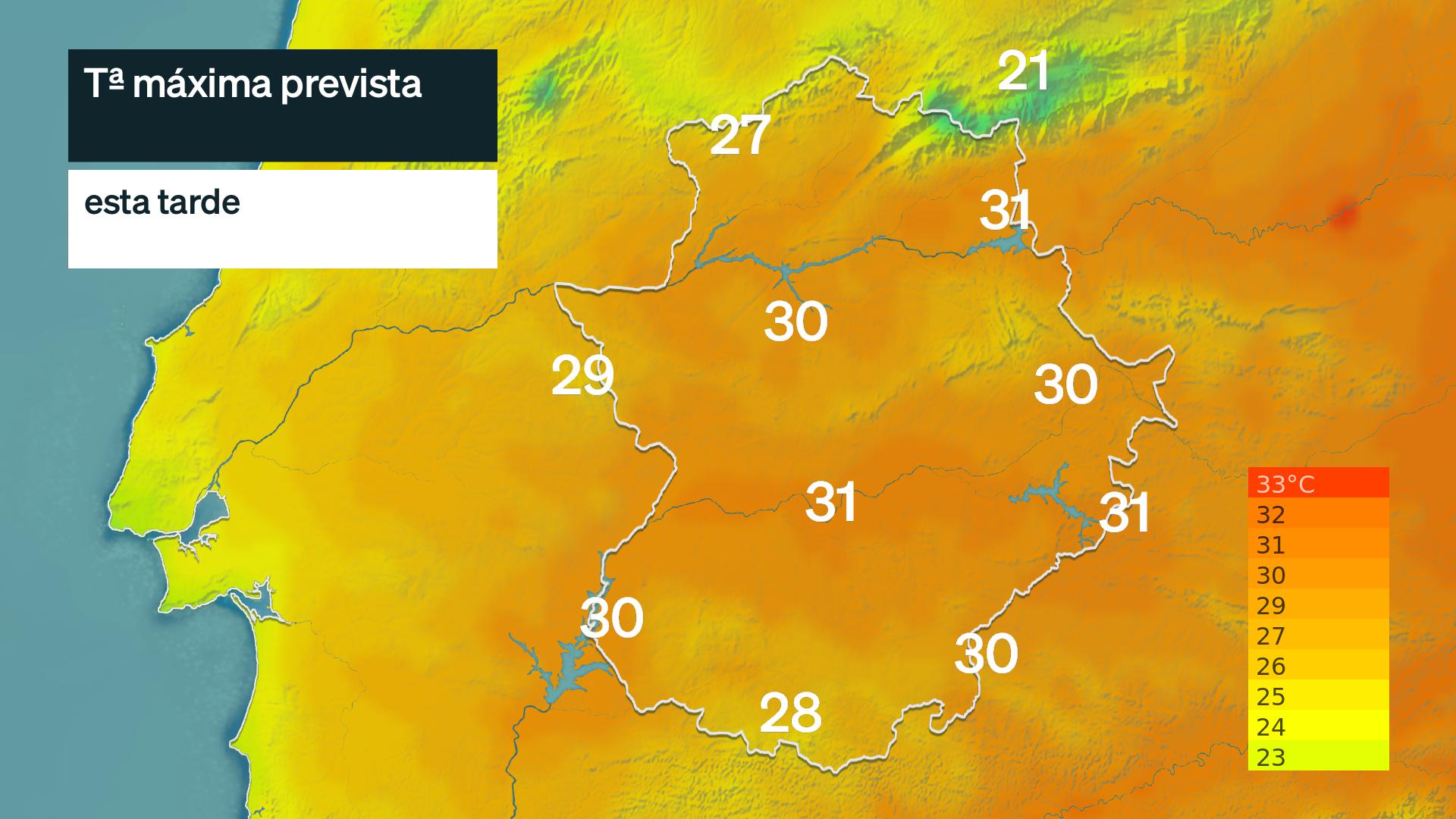 Temperatura máxima prevista para hoy jueves 25 de junio