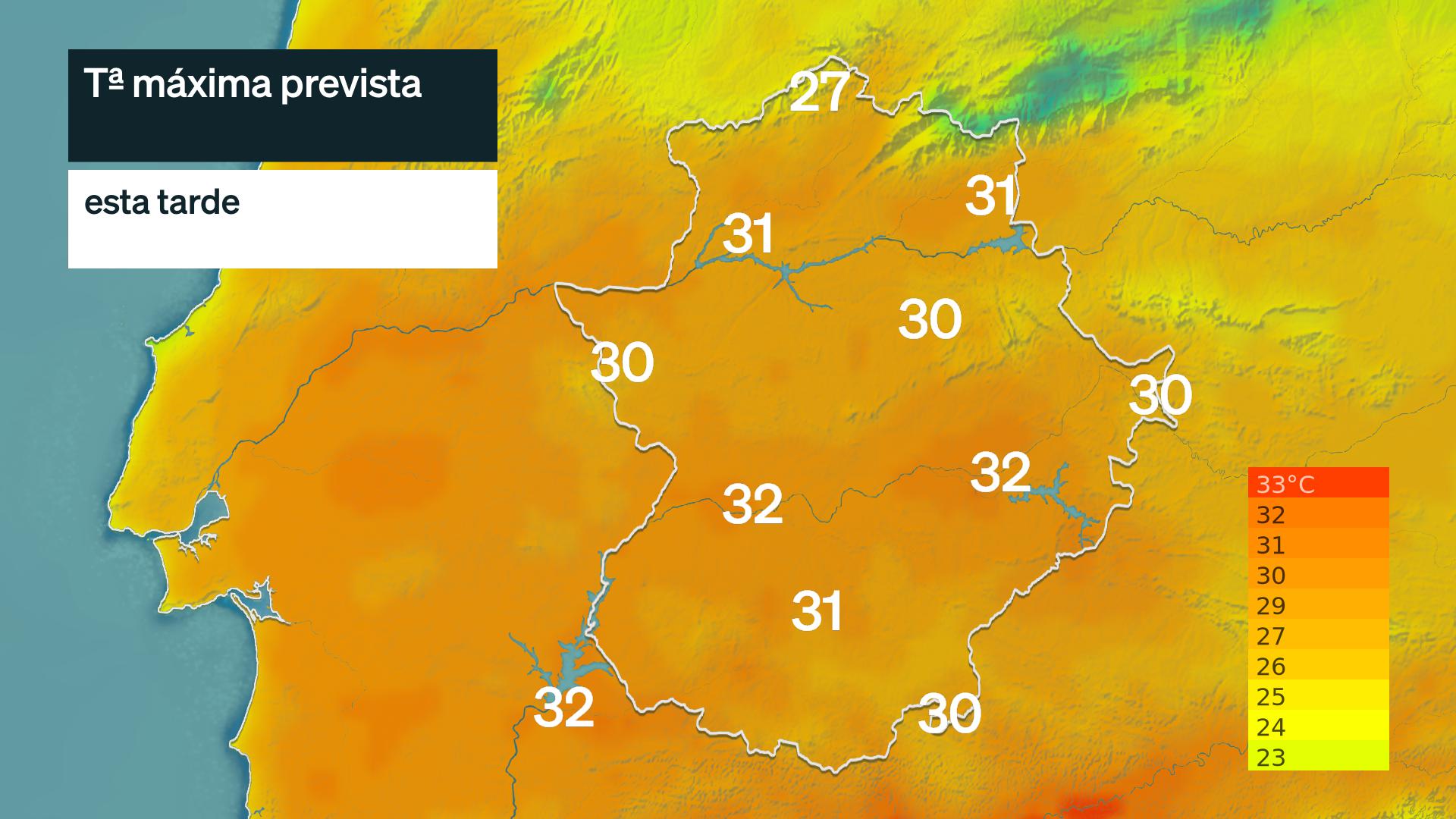 Temperatura máxima prevista para hoy viernes 2 de octubre