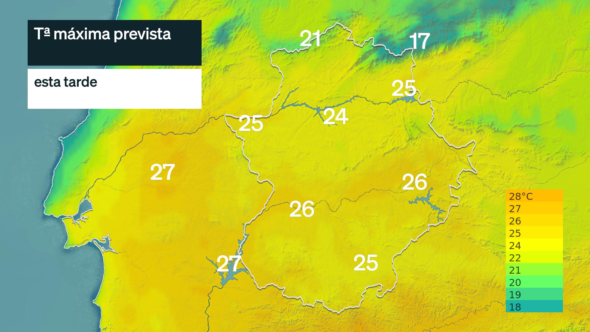 Temperatura máxima prevista para hoy miércoles 28 de octubre