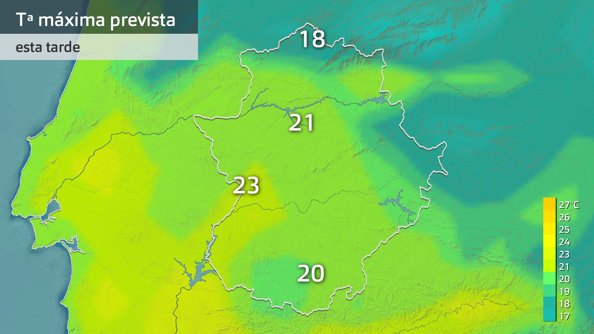 Temperatura máxima prevista para hoy miércoles 25 de octubre