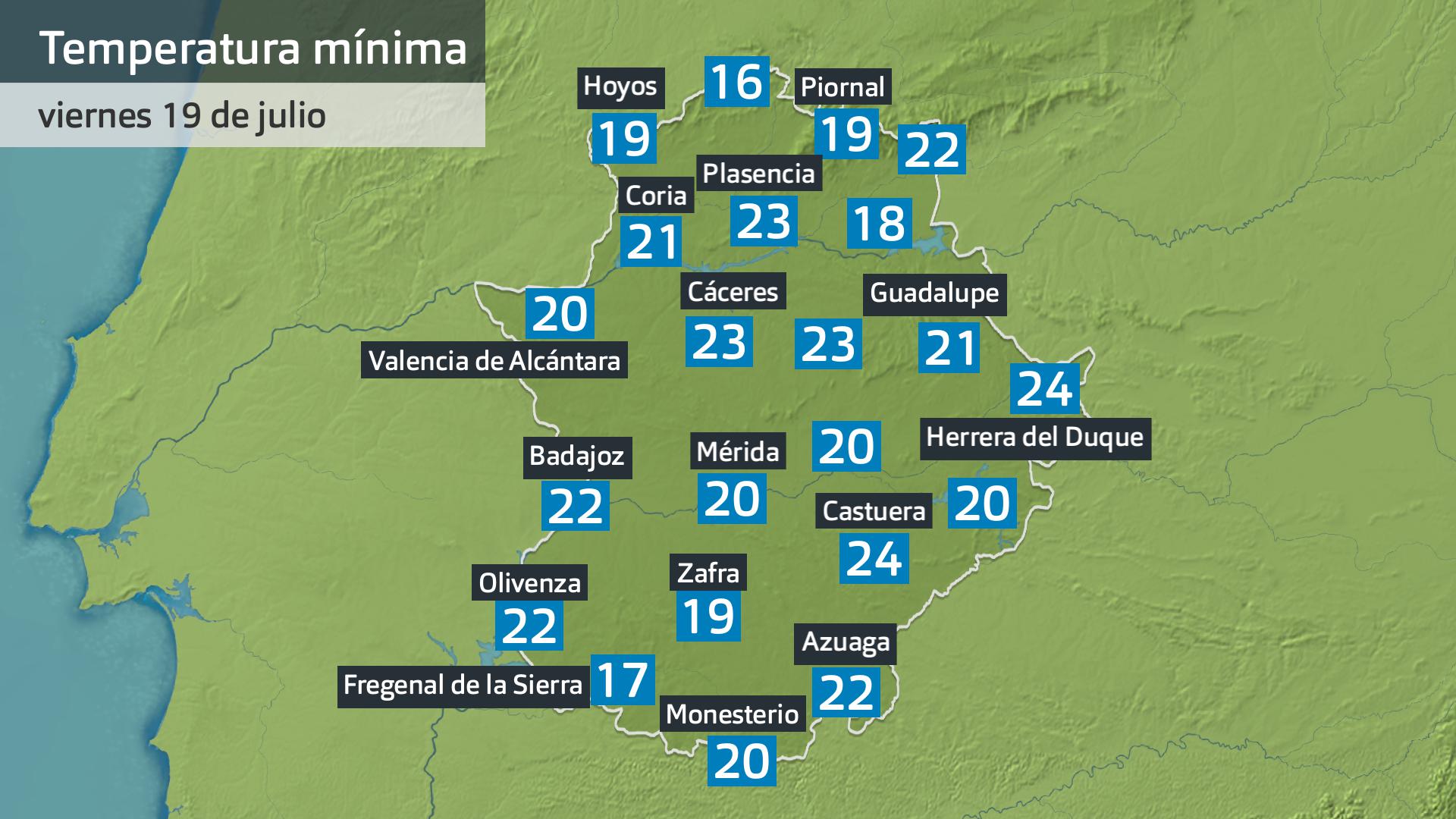 Temperaturas mínimas a las 06:42 horas 