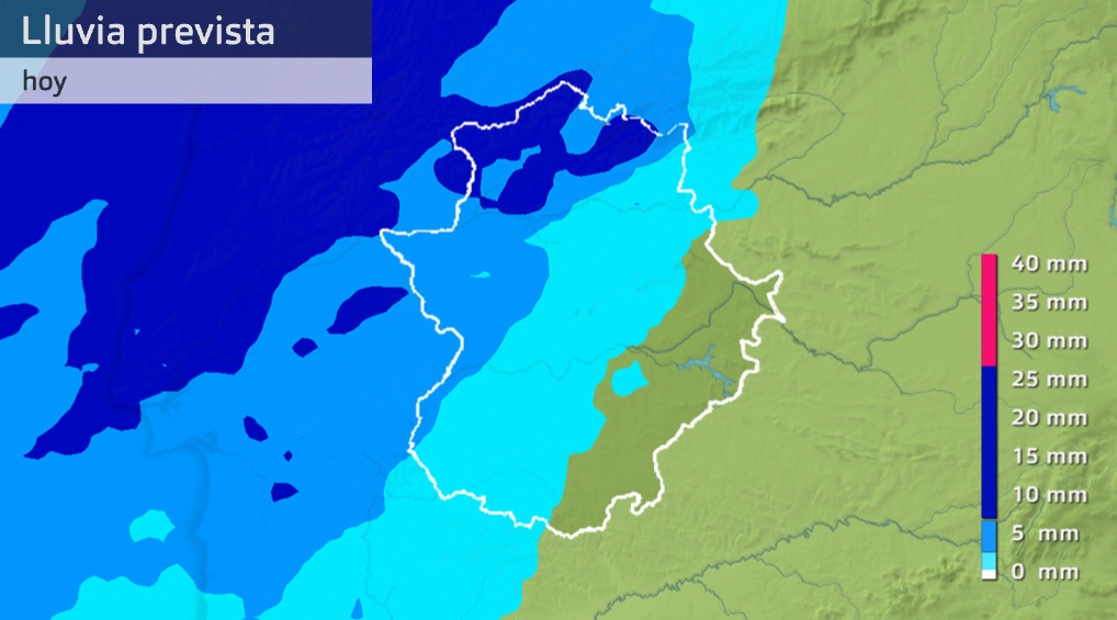 Lluvia acumulada prevista para el domingo