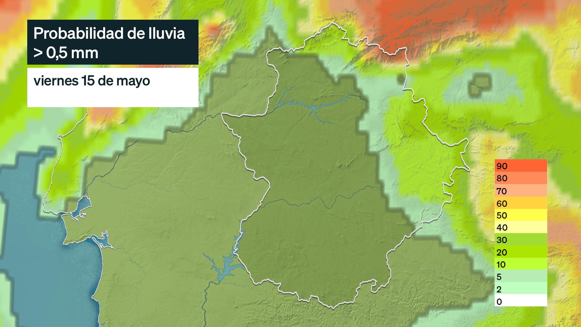 Probabilidad de lluvia para hoy viernes 15 de mayo