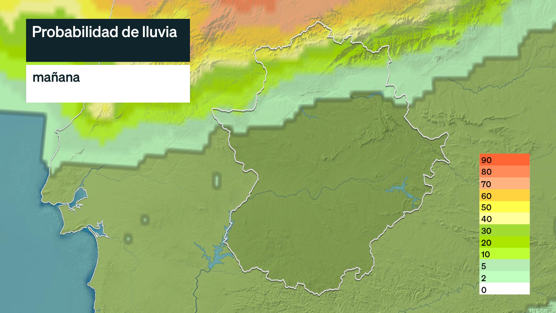 Mapa de probabilidad de lluvia del martes 8 de septiembre