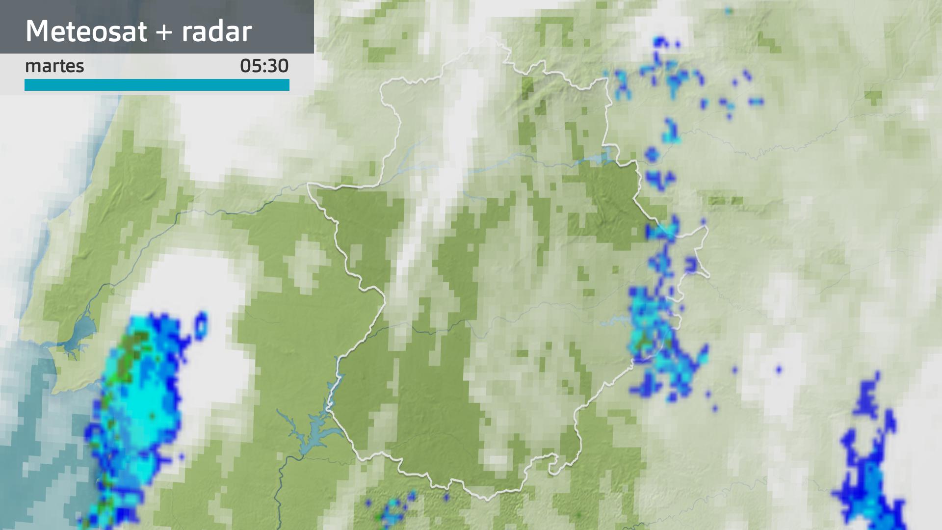 Imagen del Meteosat + radar meteorológico martes 17 de octubre 5:30 h.