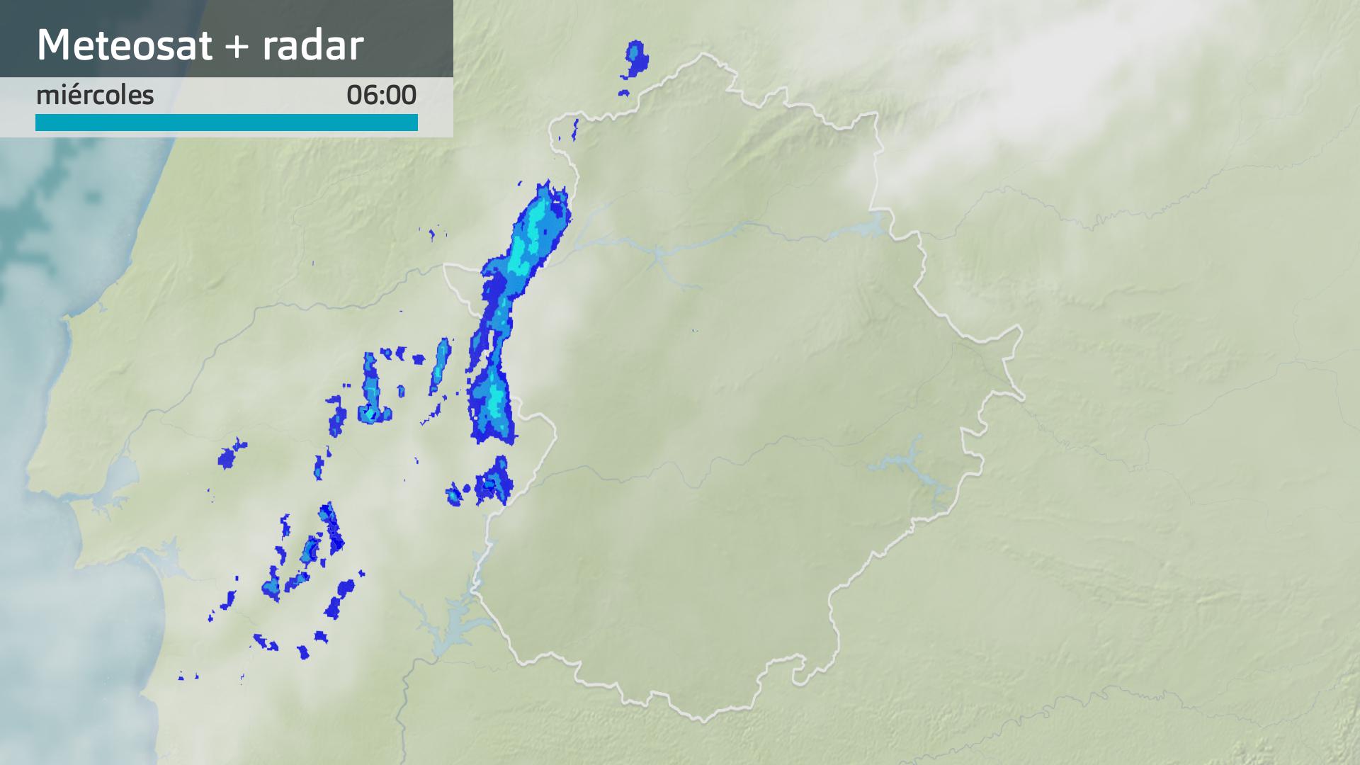 Imagen del Meteosat + radar meteorológico miércoles 7 de enero 6 h.