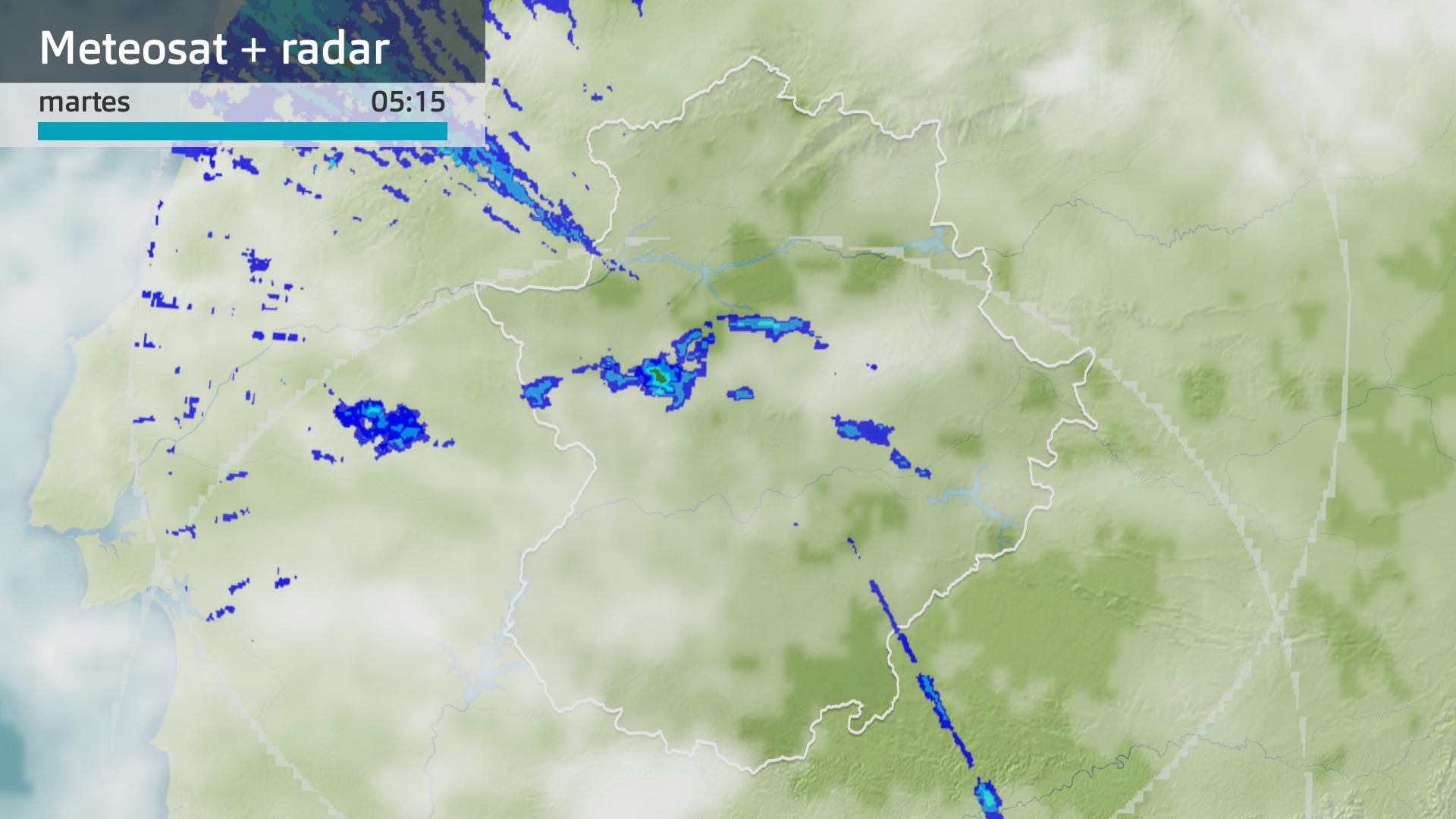 Imagen del Meteosat + radar meteorológico martes 28 de noviembre 5:15 h.