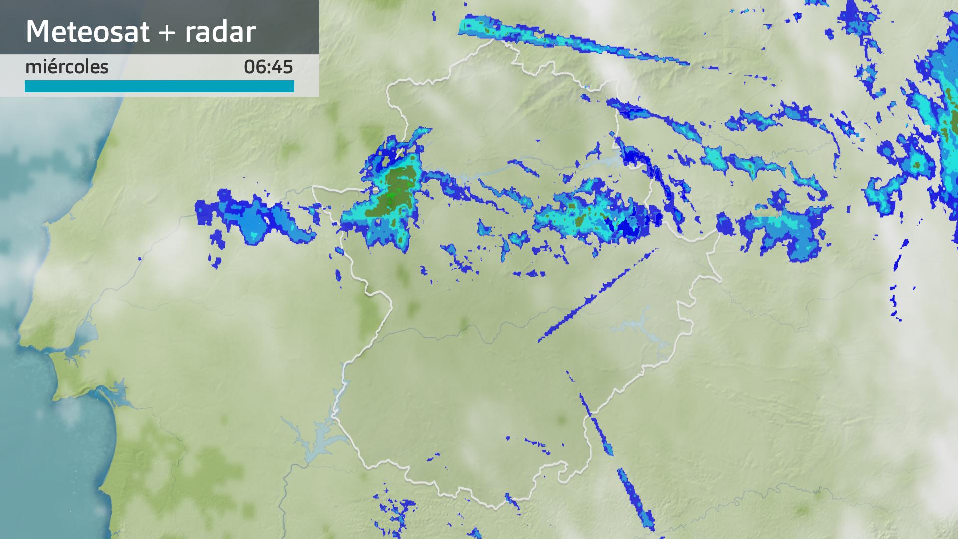 Imagen del Meteosat + radar meteorológico miércoles 27 de marzo 6:45 h.