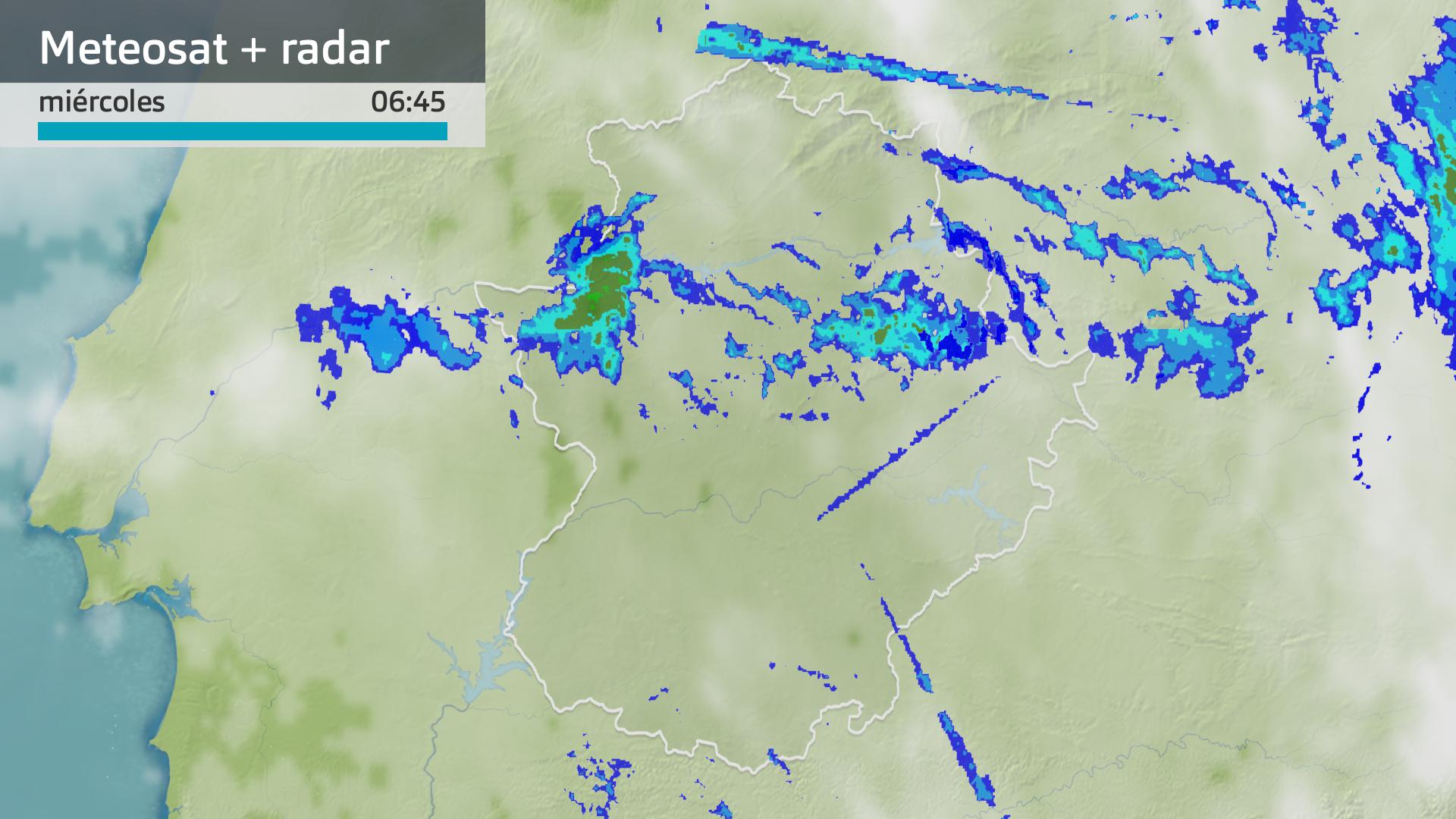Imagen del Meteosat + radar meteorológico miércoles 27 de marzo 6:45 h.