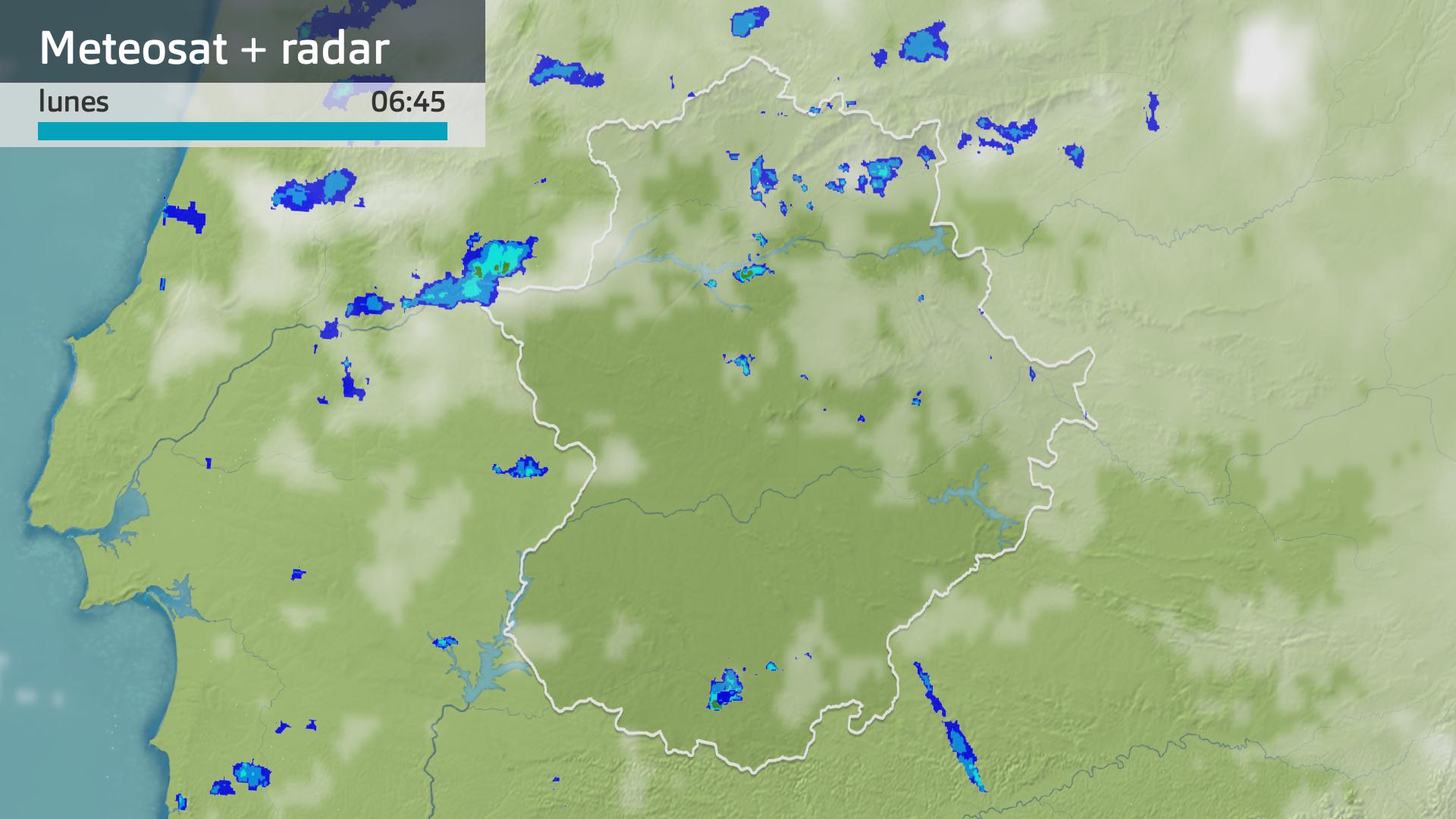 Imagen del Meteosat + radar meteorológico lunes 1 de abril 6:45 h.