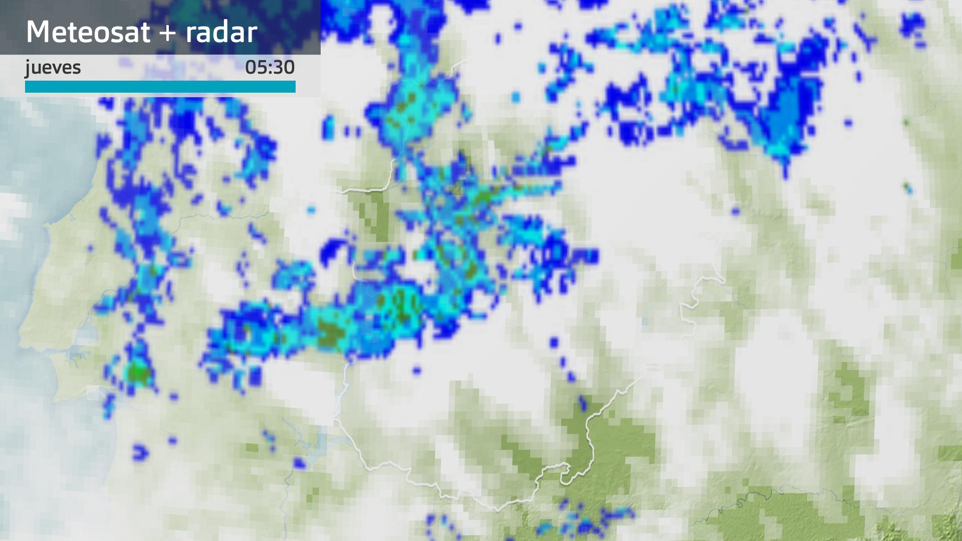 Imagen del Meteosat + radar meteorológico jueves 19 de octubre 5:30 h.