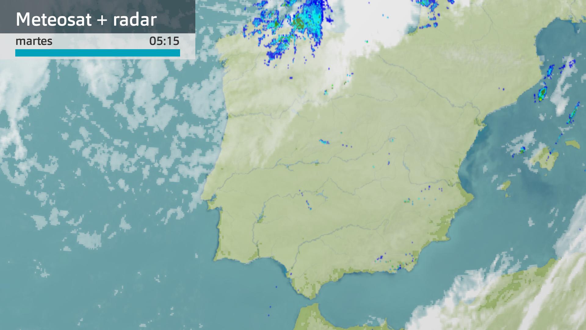 Imagen del Meteosat + radar meteorológico martes 7 de noviembre 5:15 h.