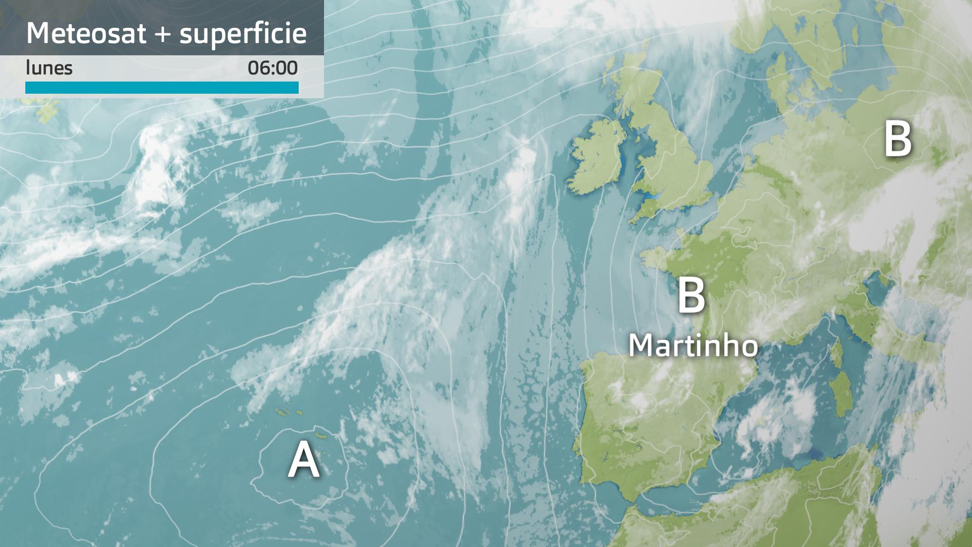 Imagen del Meteosat + mapa de superficie lunes 24 de marzo 6 h.