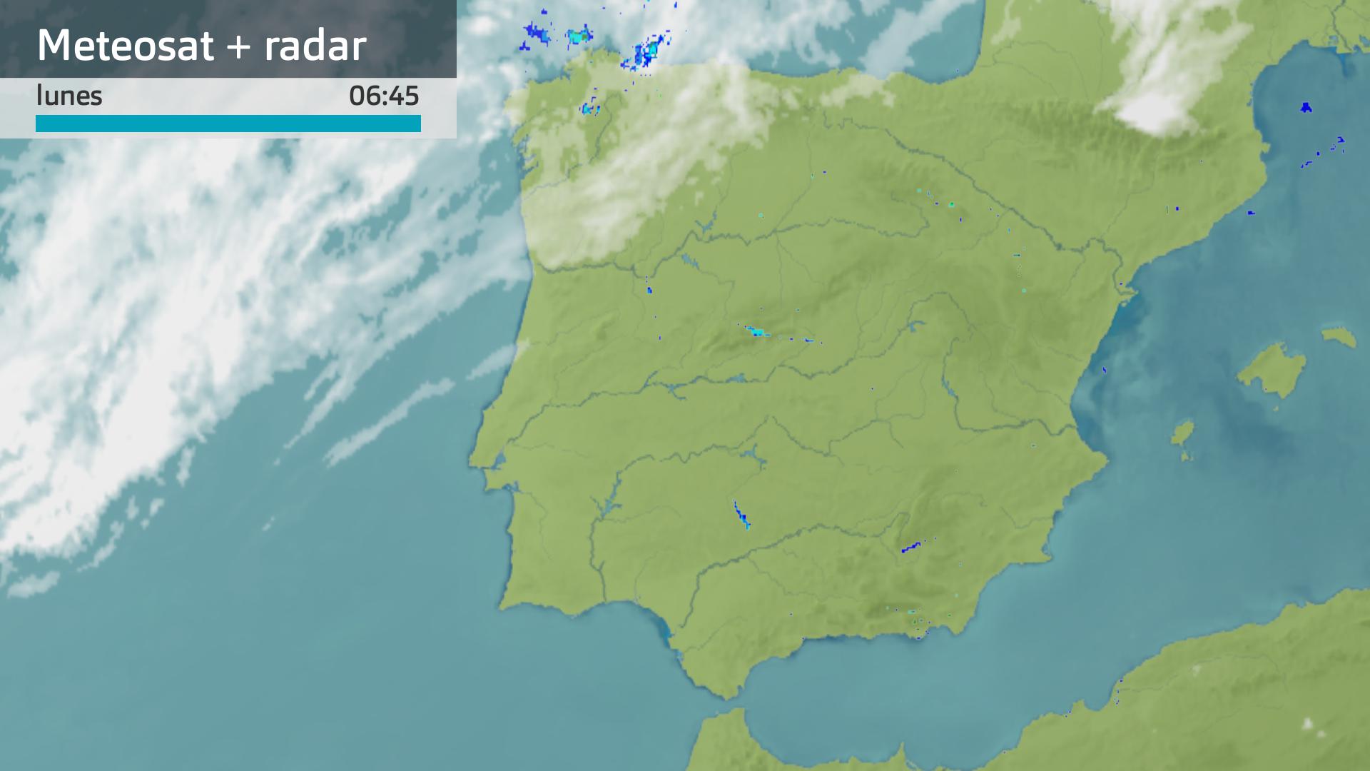 Imagen del Meteosat + radar meteorológico lunes 17 de junio 6:45 h.
