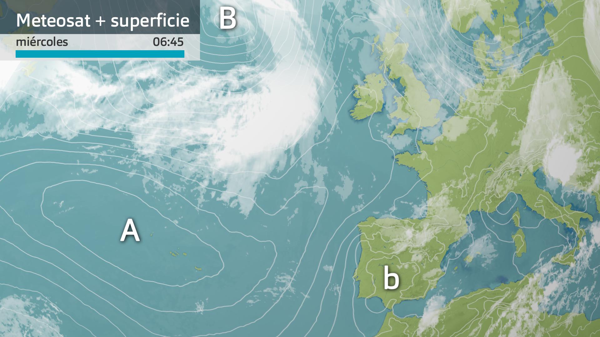 Imagen del Meteosat + mapa de superficie miércoles 12 de junio 6:45 h.