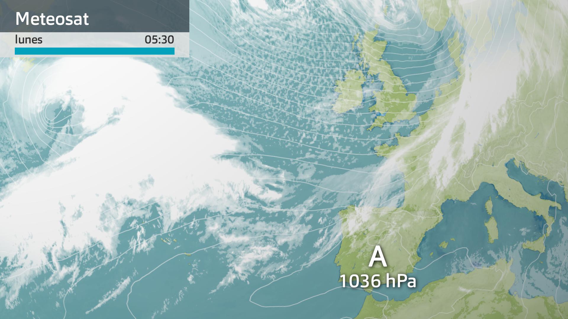 Imagen del Meteosat + mapa de superficie lunes 22 de enero 5:30 h.