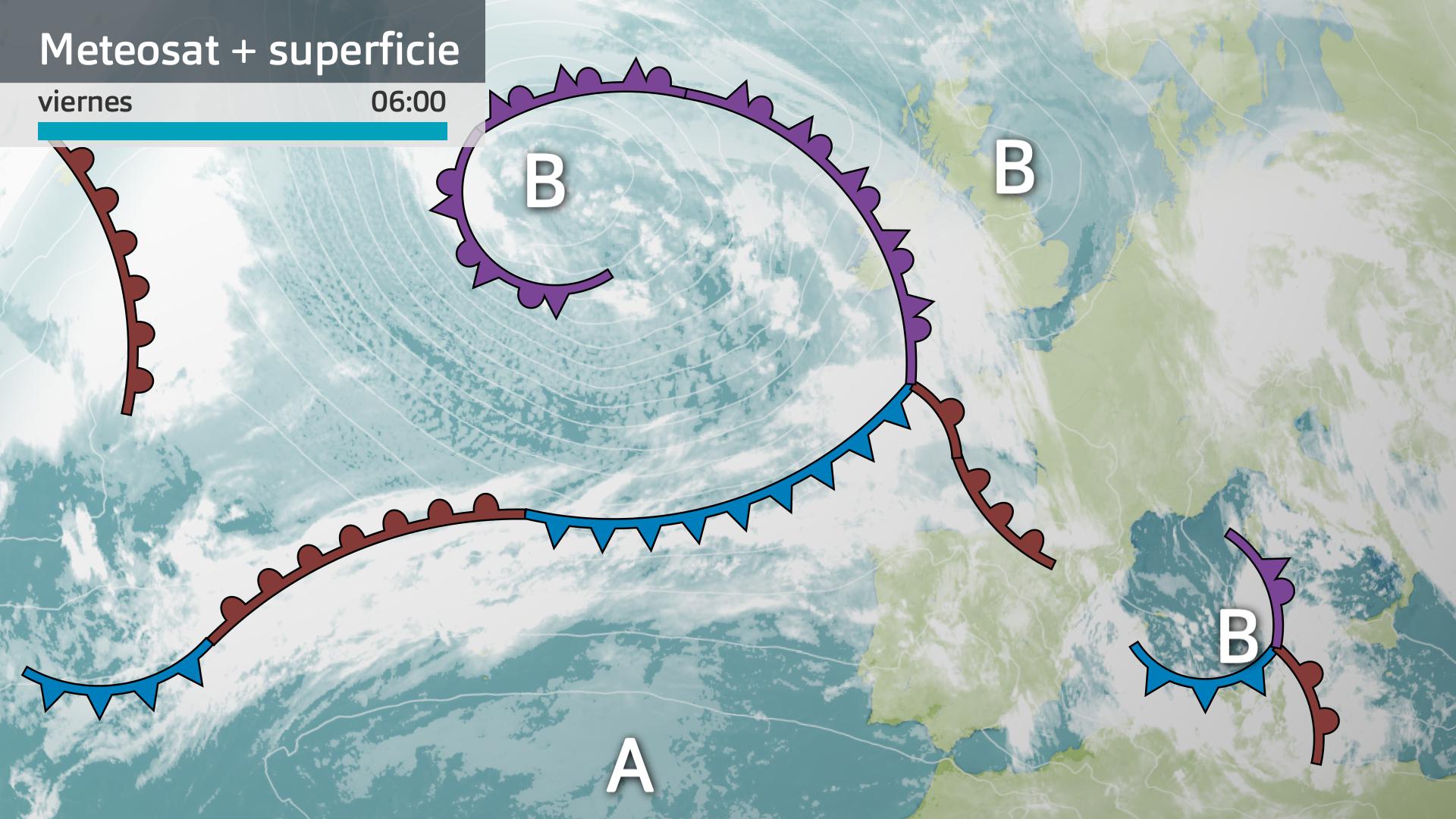 Imagen del Meteosat + mapa de superficie viernes 5 de diciembre 6 h.