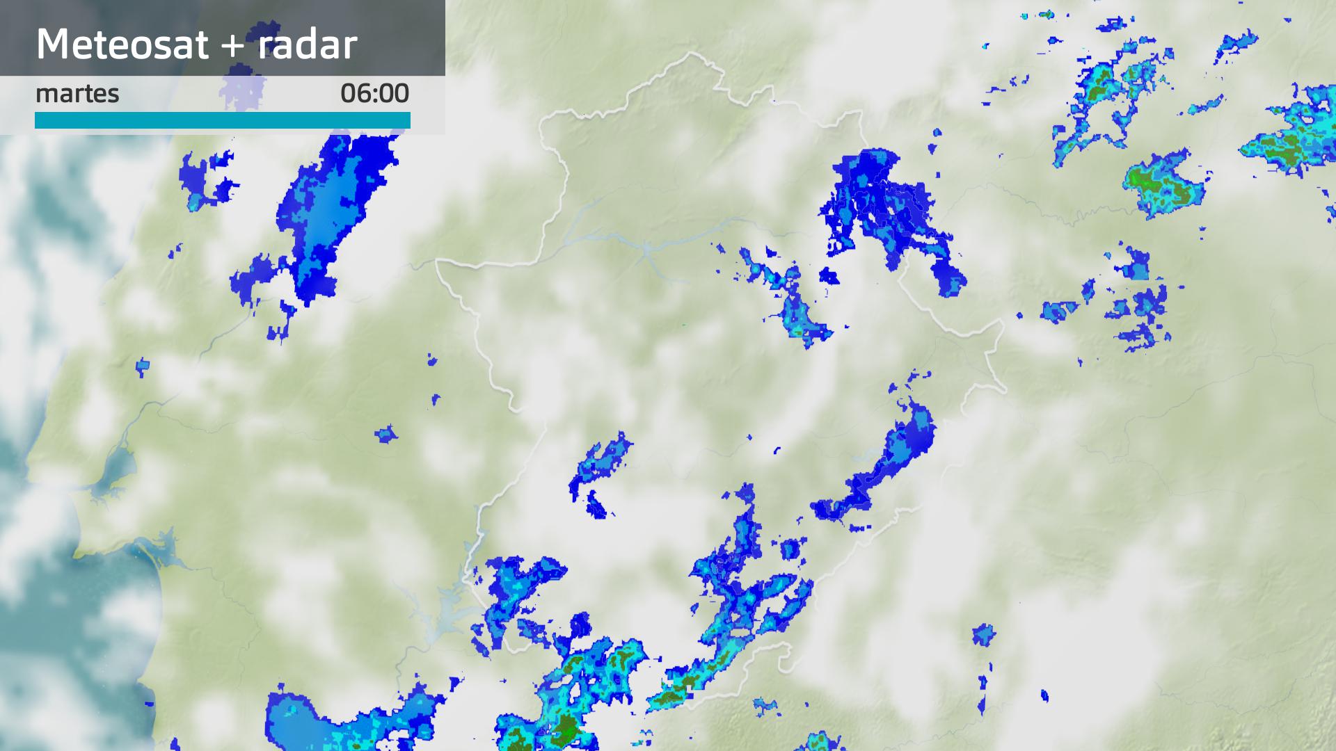 Imagen del Meteosat + radar meteorológico martes 3 de febrero 6 h.