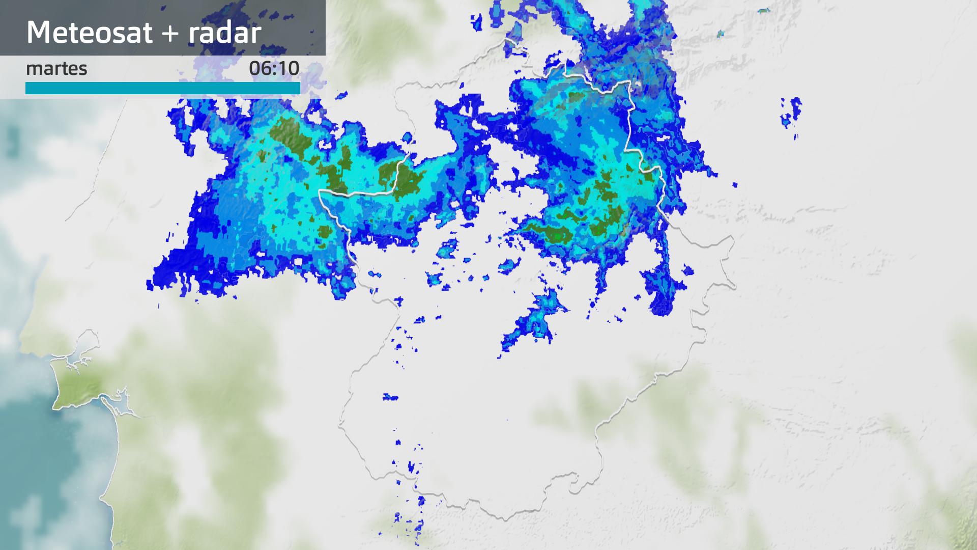 Imagen del Meteosat + radar meteorológico martes 10 de febrero 6:10 h.