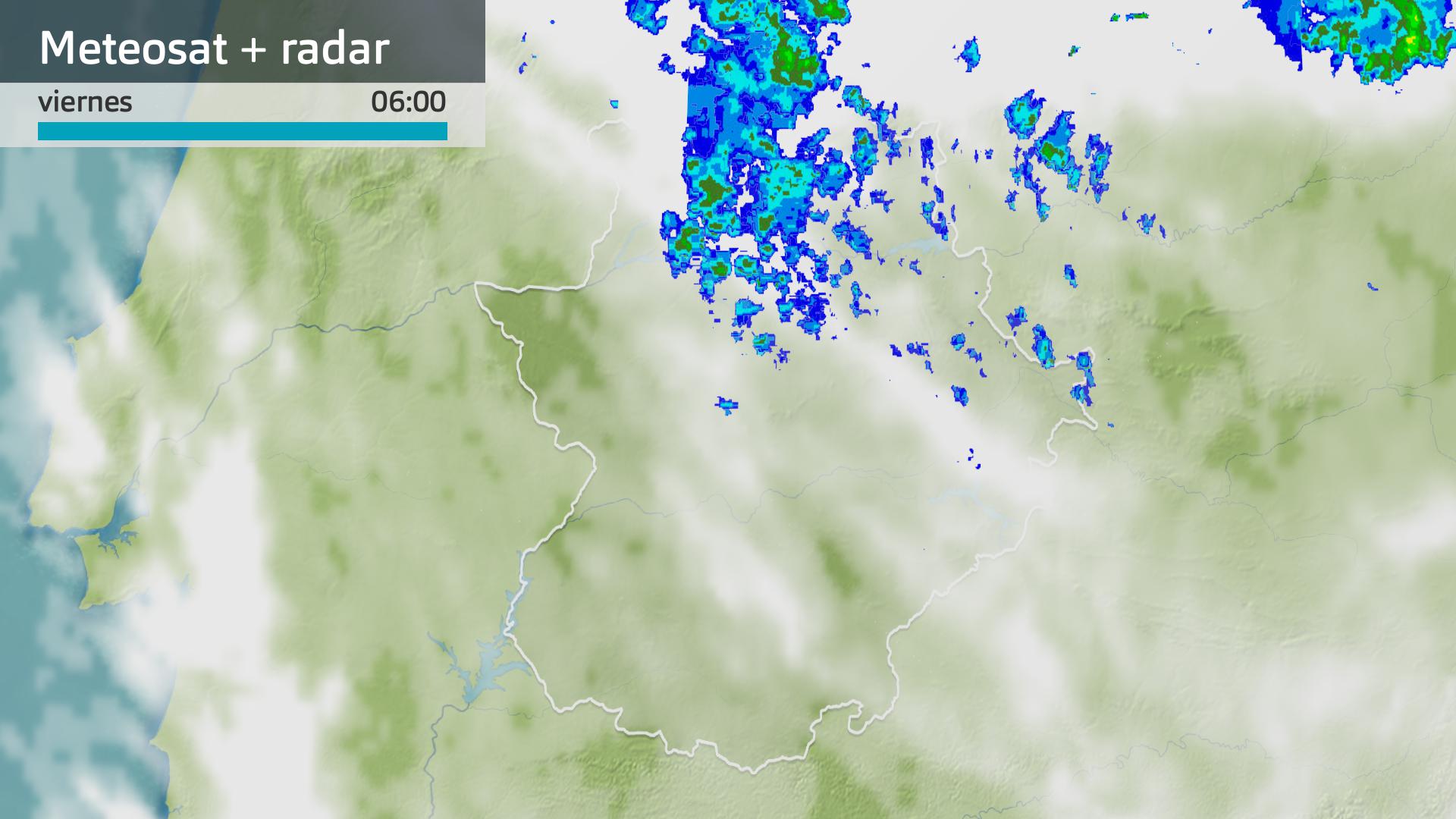 Imagen del Meteosat + radar meteorológico viernes 24 de abril 6 h.