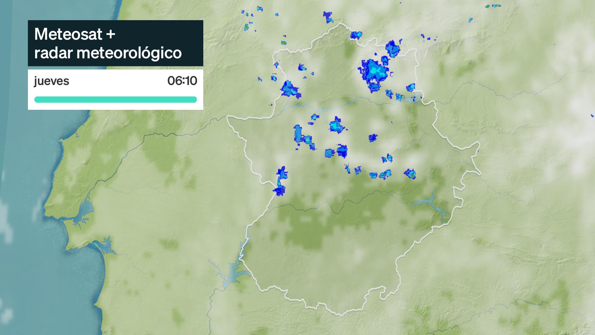 Imagen del Meteosat + radar meteorológico jueves 7 de mayo 6:10 h.