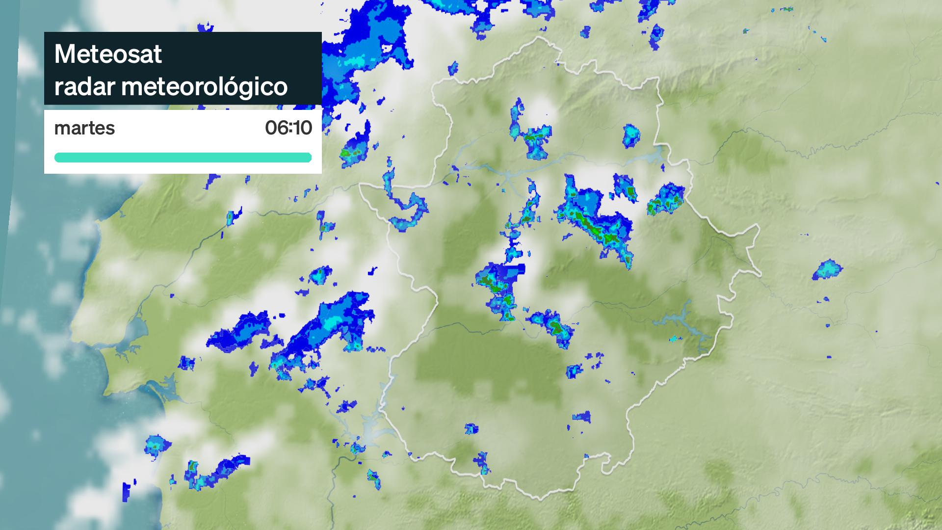 Imagen del Meteosat + radar meteorológico martes 12 de mayo 6:10 h.
