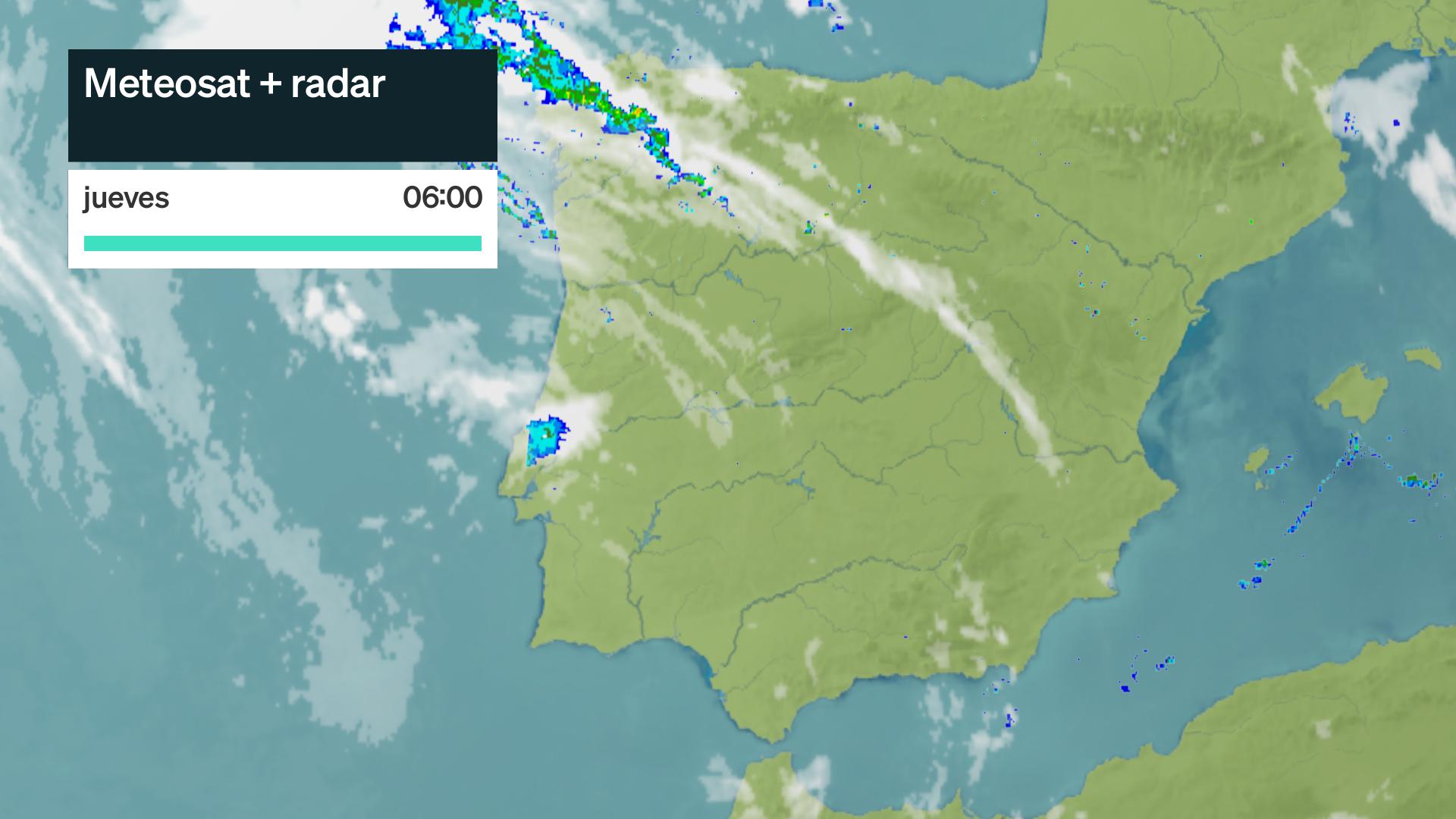 Imagen del Meteosat + radar meteorológico jueves 25 de junio 6 h.