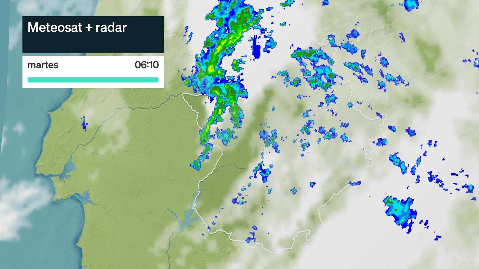 Imagen del Meteosat + radar meteorológico (Aemet) martes 6 de octubre 6:10 h.