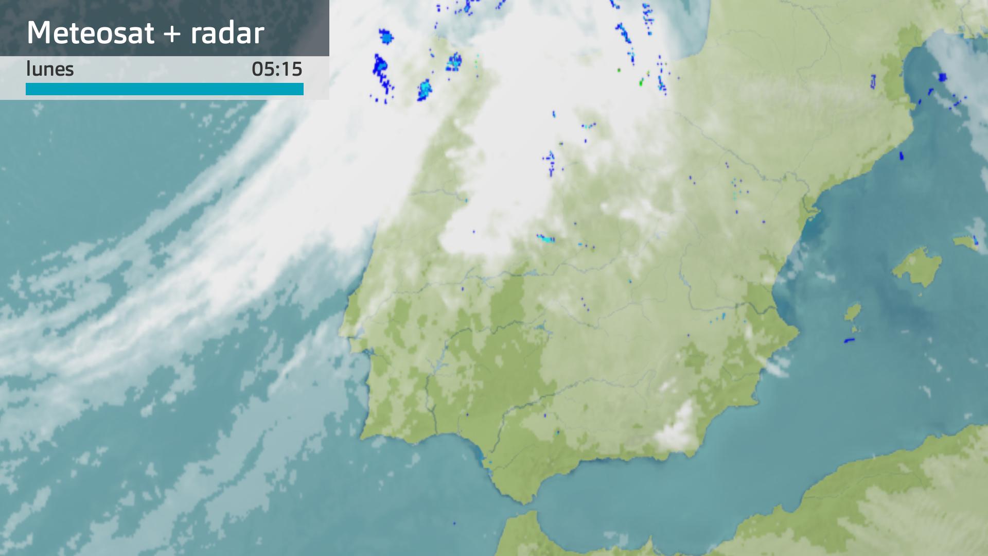 Imagen del Meteosa + radar meteorológico lunes 4 de marzo 5:15 h.