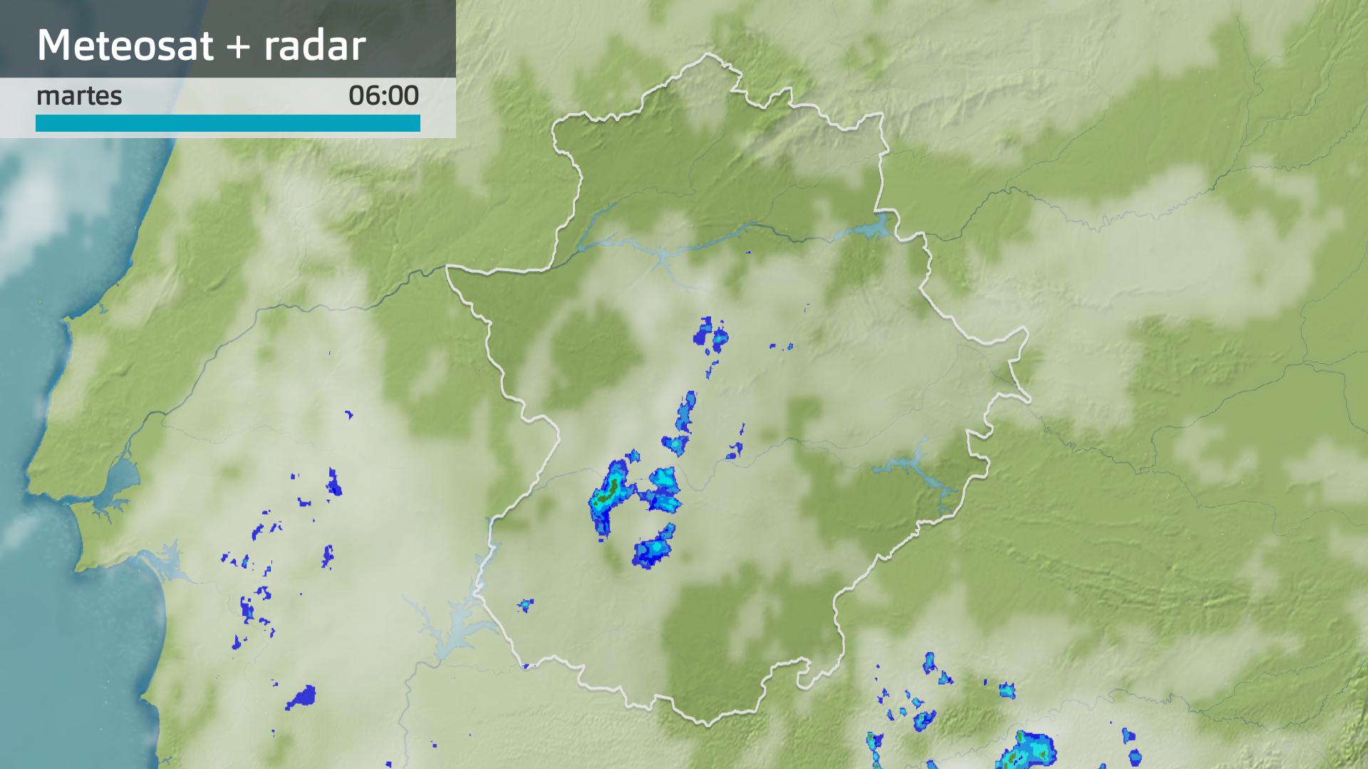 Imagen del Meteosat + radar meteorológico martes 4 de marzo 6 h.