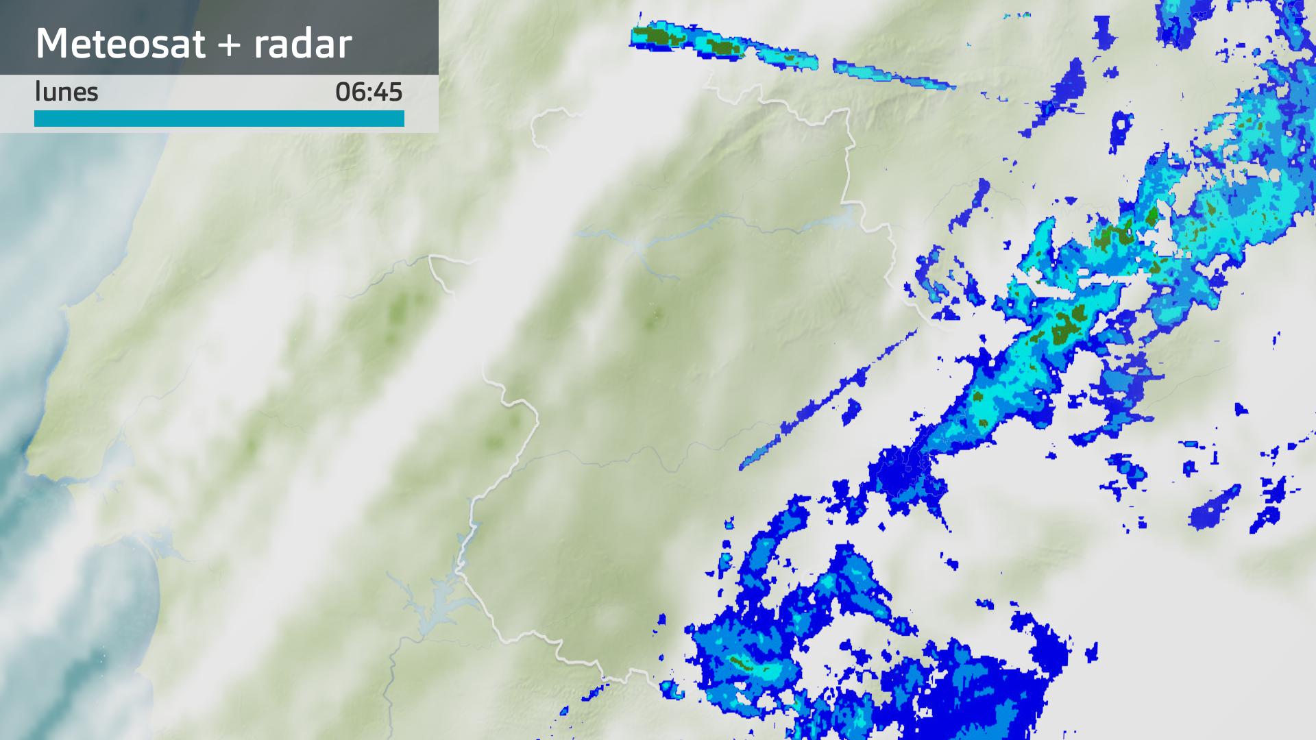 Imagen del Meteosat + radar meteorológico lunes 25 de marzo 6:45 h.