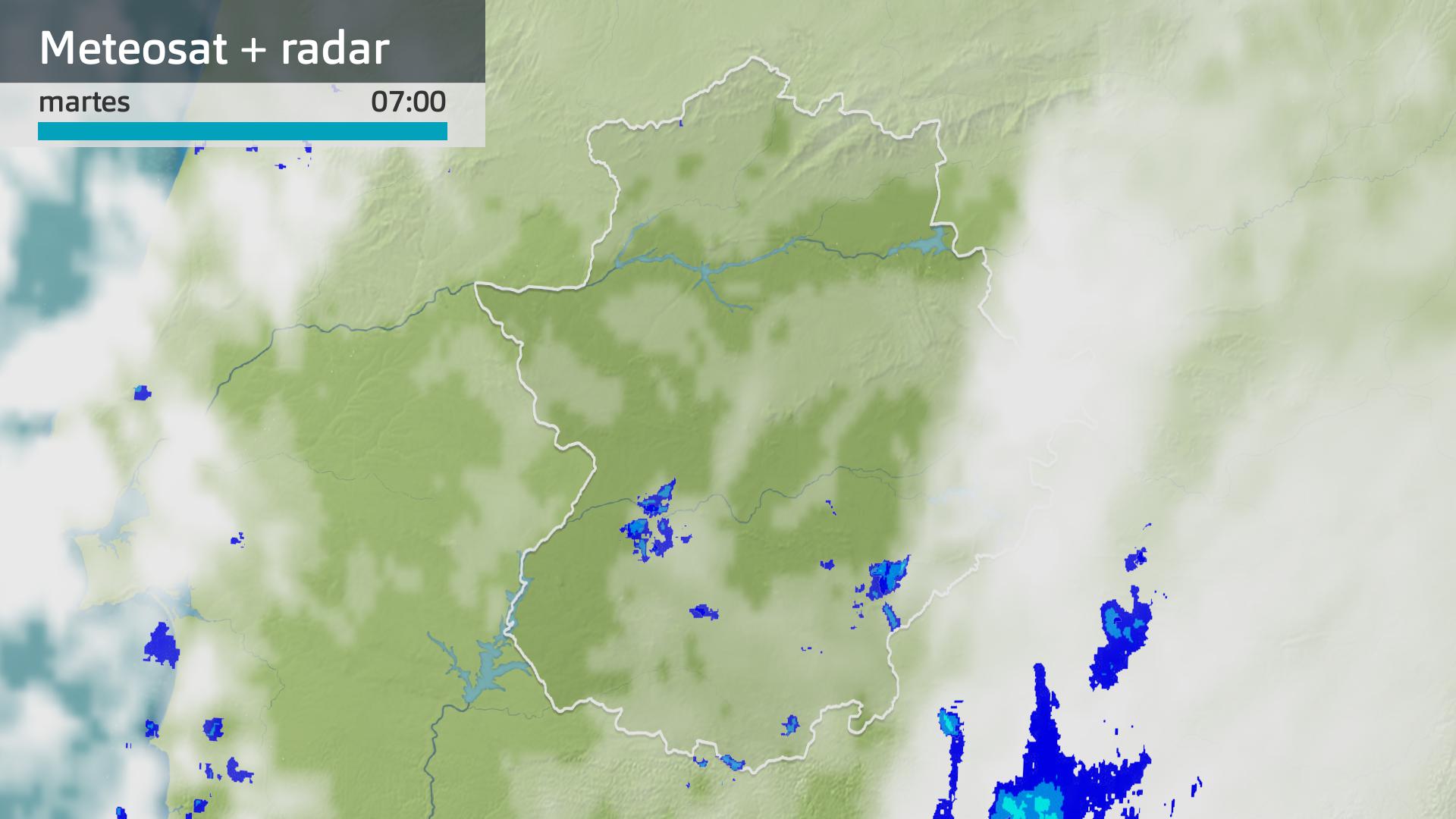 Imagen del Meteosat + radar meteorológico martes 26 de marzo 6:45 h.