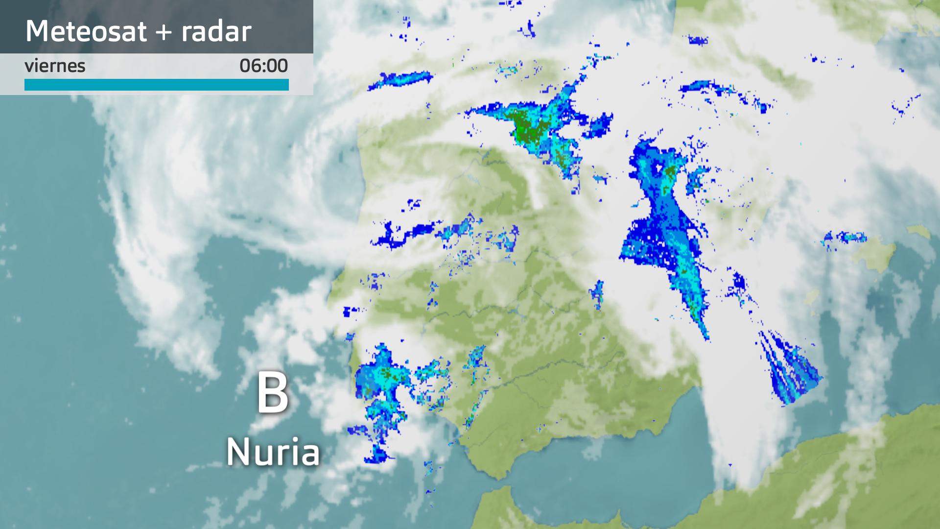 Imagen del Meteosat + radar meteorológico viernes 4 de abril 6 h.