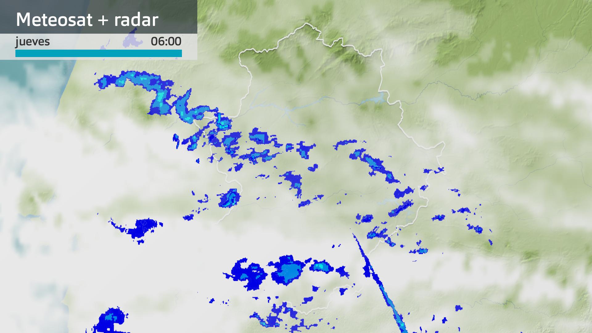 Imagen del Meteosat + radar meteorológico jueves 10 de abril 6 h.